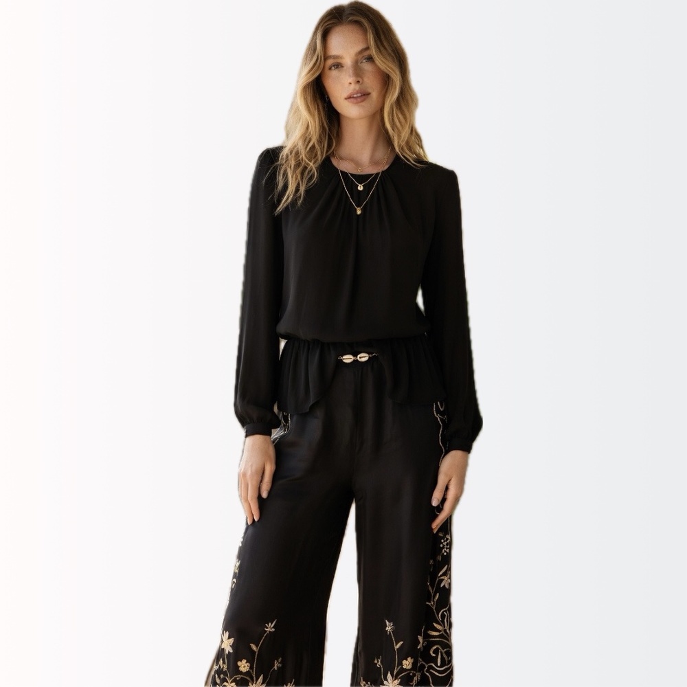 Zimmermann $500 Black Silk Lace Back Peplum-Style Long Sleeve Top 1 S 4-6